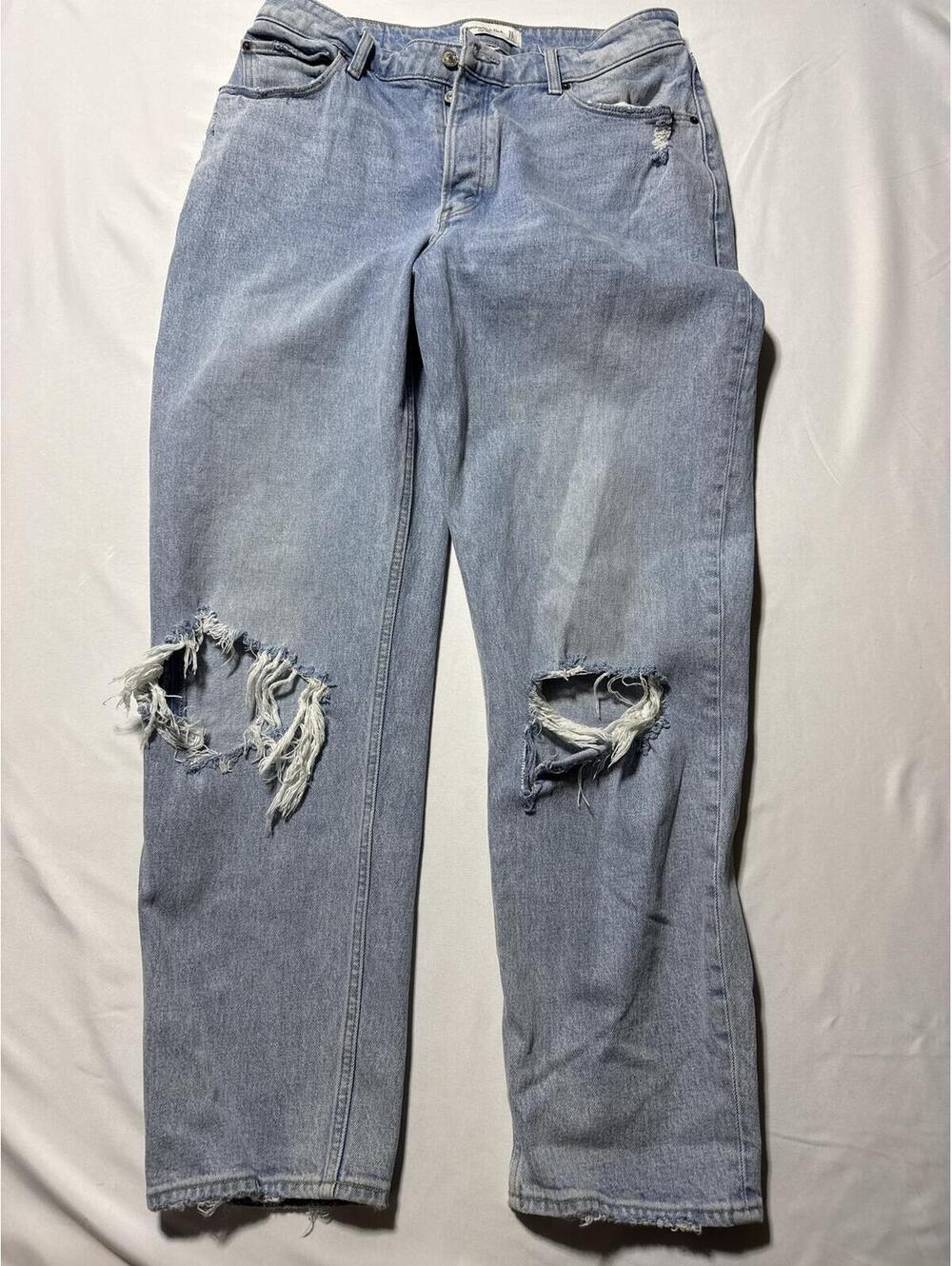 Abercrombie & Fitch The Dad High Rise Distressed Light Wash